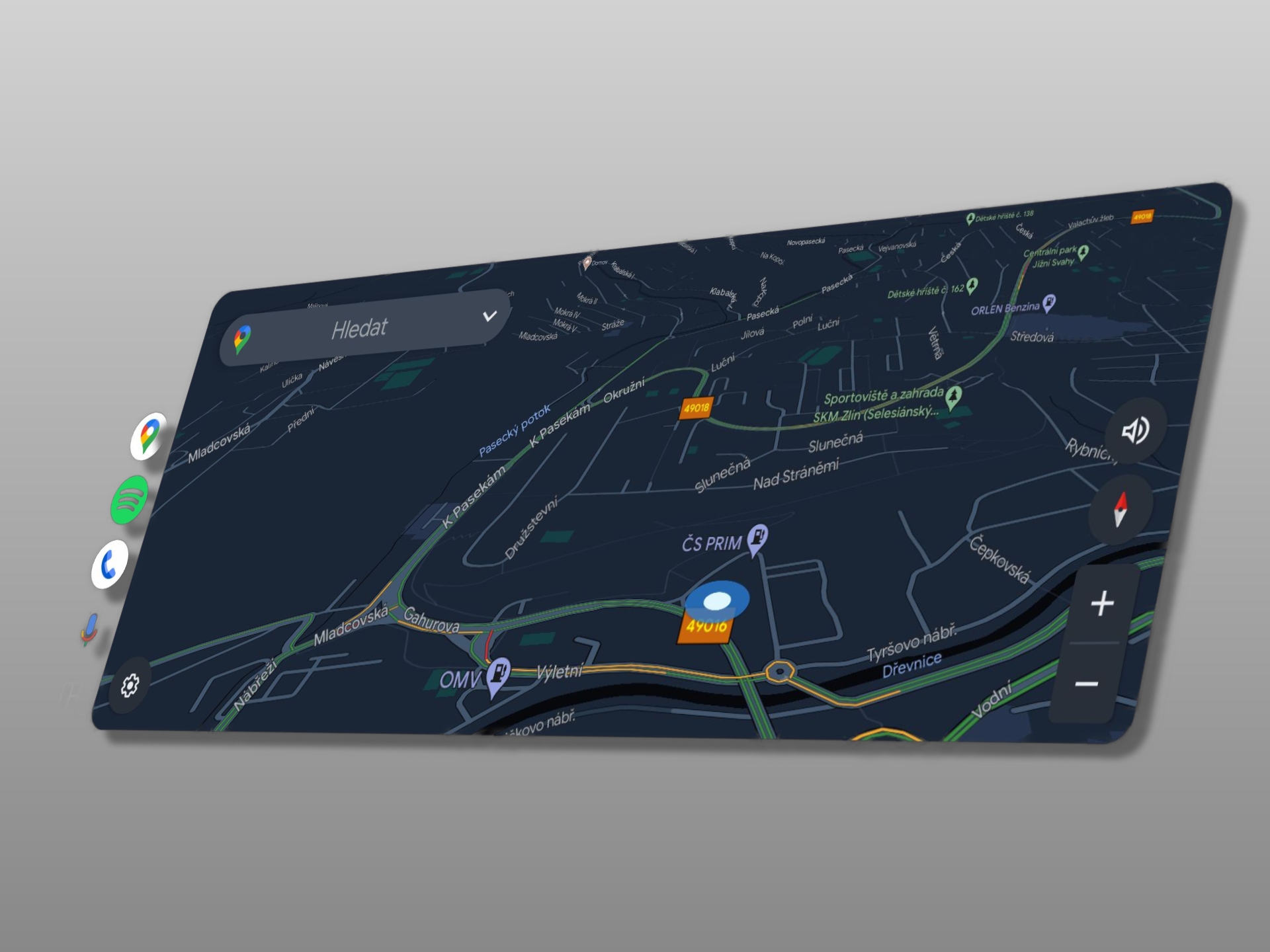 3D mapa s trasami v Google maps, značkami a vyhledávacím polem